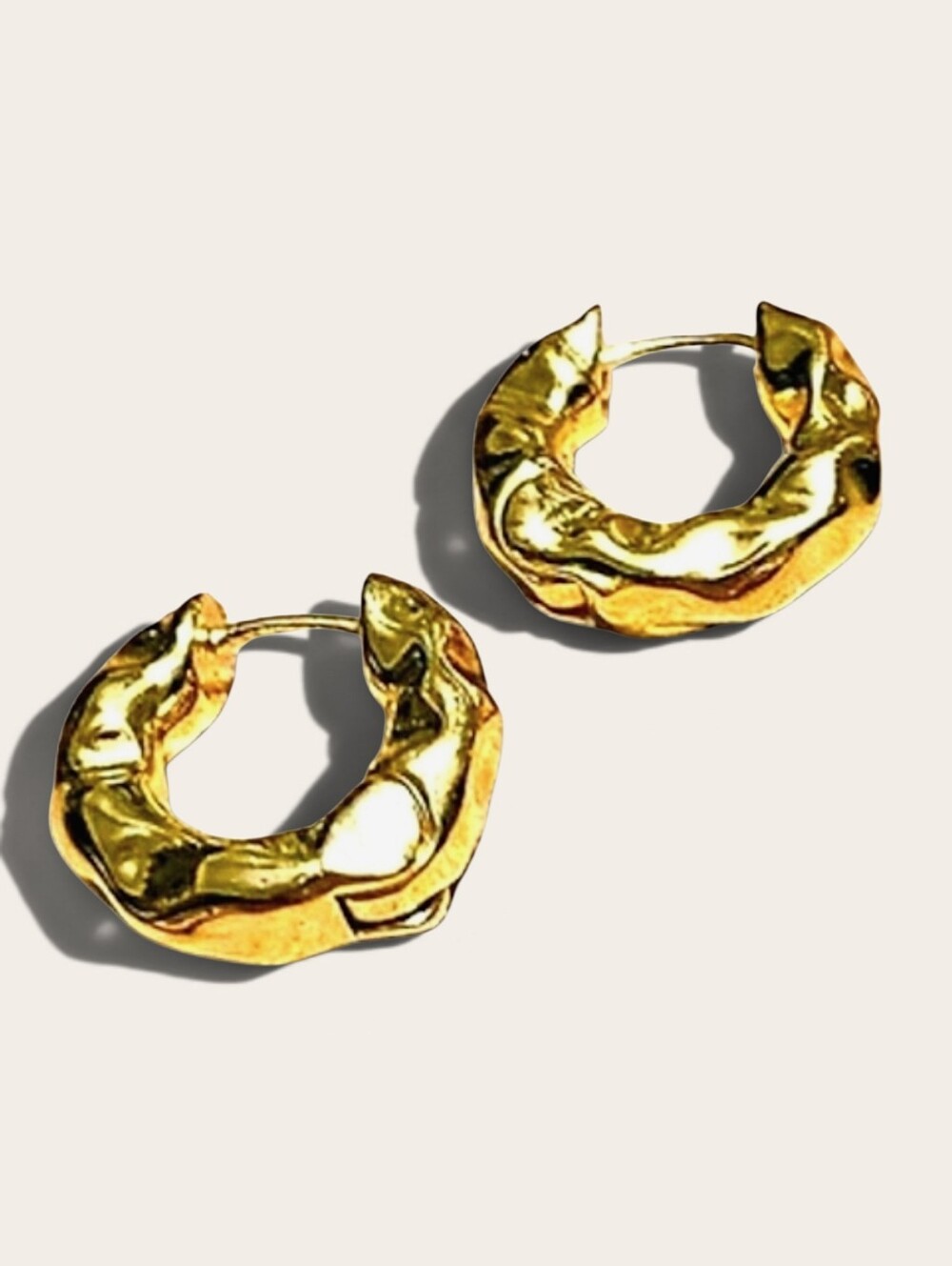 Irregular molten 14k gold plated copper huggie hoops; nwot